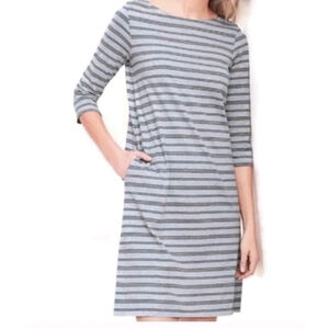 Garnet Hill Striped Organic Cotton Dress Womens Sz 14 Boat Neck Gray Nautical